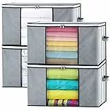 GoMaihe Scatole per Armadio 4PCS, Contenitori per Armadio Salvaspazio organizer armadio Scatole portaoggetti Trasloco per Vestiti, Pieghevole con Manico Organizzatore per Trapunte Coperte, Grigio