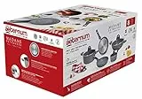 Aeternum, Madame Petravera 3.0, Batteria 8 pezzi, 2 padelle 20-24 cm, 2 casseruole 16-20 cm, 1 tegame 28 cm, 3 coperchi 16-20-28 cm, Ideale per Induzione, Full Induction, Grigio