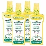 Orphea Latte Antipuntura Bambini Spray Delicato Repellente Anti-Zanzare Comuni e Tigre Insettorepellente Durata 5 Ore - 4 Flaconi da 100ml