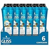 Schwarzkopf, Gliss Aqua Revive, Shampoo Idratante per Capelli Normali e Secchi, con Complesso Ialuronico e Alga Marina, Idrata e Deterge i capelli, 6x250ml