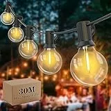 Yuusei Catena Luminosa Esterno, 30M Luci da Esterno LED con 50+2 G40 Lampadine, IP45 Impermeabile Catena Luci Stringa Esterno e Interno per Giardino Natale Terrazzo, Matrimonio - Bianco Caldo