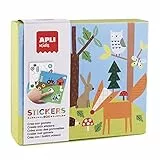 Apli kids, Include taccuino con esempi 18819-Set di Gommini di Varie Forme in Scatola di Cartone Modello Foresta-Set di Adesivi per completare Le Illustrazioni, Multicolore, 18819
