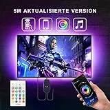 Mexllex Nastro Led TV 5M, Led Striscia Striscia Luminosa Led 5050 RGB SMD Multicolor Retroilluminazione TV con Telecomando App per 75'-85' HDTV, Alimentato da USB