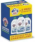 Chanteclair - Detersivo per Lavatrice, Profumo Muschio Bianco, Formula Concentrata, con Vero Sgrassatore - 3 Flaconi da 1260 ml