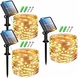 Peasur 3 Pacchi Luci Solari Esterno [12+2M 120LED] Catena Luminosa Esterno Solare, Impermeabile LED Lucine Esterno Energia Solare Filo di Rame Luce Decorative Per Giardino Albero Natale, Bianco Caldo