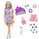 Barbie - Super Chioma Bambola con abito a stelle, capelli fantasia lunghi 21,6cm, 15 accessori alla moda - 8 con effetto cambia colore, Giocattolo per Bambini 3+ Anni, HCM88