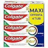 Colgate Total Dentifricio Sbiancante con Ingredienti Antibatterici Total Whitening, 24h di Protezione di Denti, Lingua, Guance e Gengive, 4 x 75 ml