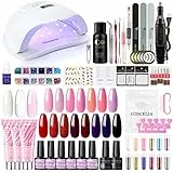 COSCELIA Kit Smalti Semipermanenti Per Unghie, Kit Ricostruzione Unghie Gel Completo Professionale, Smalti Gel Per Unghie in 15 colori Gel 80 W UV/LED Lampada e Fresa, Nail Art Tool Set per Manicure