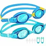 JATEKA Occhialini Nuoto Bambini, Occhialini da Nuoto, Protezione UV Anti-Appannamento Occhialini da Nuoto Confortevole Regolare per Bambini (Blu scuro+Azzurro) (2, Blu Scuro+Azzurro)