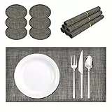 DODUOS 6 Set Tovagliette Americana PVC 45x30cm con 6 Coaster Tovagliette all'Americana Antiscivolo Tovagliette Colazione Antimacchia, Resistenti al Calore per Cucina Hotels Ristorante (Nero-Marrone)