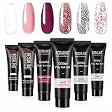 ROSALIND Ricostruzione Unghie Gel, Rosa Trasparente Viola Acrilico per Unghie Ispessente, 6 Colori 15ml Rosso D'argento Glitter Gel Extension per Unghie per Principianti e Professionisti