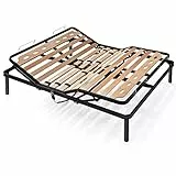 EVERGREENWEB - Miglior Rete Matrimoniale ELETTRICA 160x190 cm a Doghe in Legno Alzata Pieghevole MOTORIZZATA con Doppia Struttura in Ferro + 4 Gambe Smontabili, Base da Incasso per Letti e Materassi