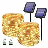 Oreunik Catena Luminosa Esterno Solare, [2 Pezzi] 2×120 12M LED luci solari esterno giardino 8 Modalità Lucine da Esterno Decorative Per Patio, Cancello, Cortile, Matrimonio, Festa, Giardino