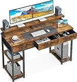 ODK Scrivania per Computer, Scrivania con 3 Cassetto, 120x80x90cm Scrittoio con Ripiani Reversibile, Tavolo per Computer con Supporto per Monitor Postazioni di Lavoro per Ufficio (Marrone)