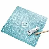InterDesign iDesign Tappetino doccia quadrato, Tappeto antiscivolo per doccia e vasca da bagno in plastica, Tappeto bagno con potenti ventose antiscivolo, blu