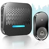 SURFOU Campanello Senza Fili Da Esterno Impermeabile Wireless 300M Distanza Trasmettitore Casa interno Ricevitore per gli Anziani 55 Suonerie includere il Natale 5 Volumi e Indicatori LED,Noir