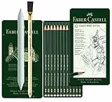 Faber-Castell Castell 9000 119065 – Matita grafite, set da 12 pezzi, contenuto 8B – 2H (se da 12 + sfumino + penna per cancellare)