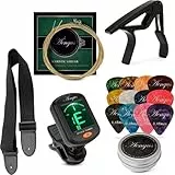 Áengus set di accessori chitarra Capo, 12 plettri, accordatore, corde di chitarra e cinturino per chitarra - per chitarra occidentale e acustica