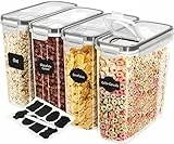 KICHLY Contenitore per cereali (Set di 4) - Plastica senza BPA - Contenitori ermetici per la cucina - Conservazione degli alimenti secchi – Contenitori cucina per l'organizzazione della dispensa
