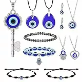 Weinsamkeit 12 Pezzi Collana Hamsa Malocchio per Uomo E Donna Occhio Turco Braccialetti, Ciondolo di Coppia Bracciale Regolabile