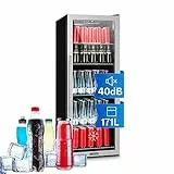 KLARSTEIN Mini Frigo da Camera per Birra, Frigo Portatile da Camera, Frigo Piccolo da Ufficio, Mini Frigo da Ufficio con Porta in Vetro, Mini Frigo Bar da Camera con Ripiani Rimovibili, 0-10°C, 201L
