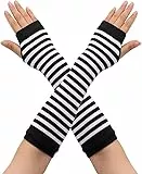 Andiker Guanti a manica lunga senza dita per donna, scaldabraccia in maglia a righe elasticizzata Guanti con foro per il pollice
