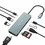 Hub USB C 10 in 1, adattatore HOPDAY USB C, dongle con HDMI 4K, docking station USB-C (PD 100 W, USB 3.0, SD/TF, audio da 3,5 mm) per laptop, tablet, dispositivo di tipo C