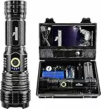 Shadowhawk Torcia LED Potente Professionale, Ricaricabile Torce Led Alta Potenza 20000 Lumen XHP70.2, Torcia Tattica Militare, IP67 Impermeabile, Zoomabile, Campeggio Emergenza Regalo