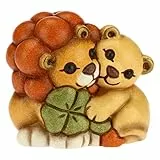 THUN - Mini Coppia Leoni con Quadrifoglio Portafortuna - Ceramica - Linea Natale - Living, Arredare la Casa - 4,9x3,1x4,6 cm h