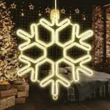 Luce al neon a fiocco di neve SALCAR, luce decorativa a LED da neve da 40 cm per Natale, bassa tensione da 31 V e dotata di cavo di alimentazione da 3 m, neon per interni ed esterni - Bianco caldo