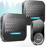 SURFOU Campanello Senza Fili Da Esterno Impermeabile Wireless 300M Distanza Trasmettitore Casa interno 2 Ricevitore per gli Anziani 55 Suonerie includere il Natale 5 Volumi e Indicatori LED, Noir