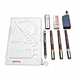 Rotring Isograph Penna Set 4 x Penne Tecniche + accessori Set per la scuola 0.20 mm, 0.40 mm, 0.60 mm