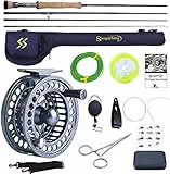 Sougayilang Canna da pesca a mosca e mulinello Combo, 4 pezzi canna da mosca portatile ultra peso e bobina in alluminio lavorato a CNC Pacchetto completo di avviamento con sacchetto per canna-7/8