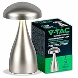 V-TAC Lampada da Tavolo senza Fili LED Dimmerabile in Metallo – Lampada Argento Wireless per Uso Interno da Casa o Ristorante – Design Elegante – Luce Calda, Fredda, Naturale 3 in 1