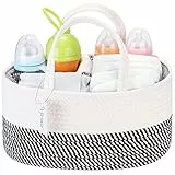 Hinwo Baby Pannolino Caddy 3-Compartment Infant Nursery Tote Storage Bin Portatile Car Organizer Newborn Doccia Cesto Regalo Corda di Cotone con Divisore Staccabile per Pannolini & Salviette