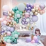 GRESAHOM Set di palloncini a forma di sirena, rosa pastello e lilla, decorazione di compleanno, sirena, metallizzata, in lattice, per feste di compleanno per bambini e bambine