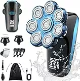 Rasoio Elettrico Barba e Capelli 8D, Rasoio Testa Calva Uomo Impermeabile, Wet & Dry 100% Lavabile, 8 Testine Rotanti, Lame a Doppia Traccia e Flessibili, USB Ricaricabile Senza Fil