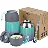 LOGEEYAR Thermos per Alimenti 2 Pezzi 500ml & 700ml, Contenitore Termico per Alimenti di Acciaio Inossidabile con Cucchiaio Pieghevole, Isotermico Sottovuoto per Cibi Caldi e Freddi(Rainbow)