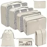 8 Pezzi Set di Organizer per Valigie, Comius Sharp Borse per Abiti, Cubi da Imballaggio, Set di Borse da Imballaggio per Vacanze e Viaggi, Cubi da Viaggio per L'organizzazione Delle Valigie (Beige)
