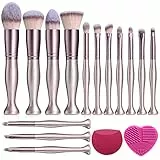 Pennelli Trucco 14 Pezzi Set Pennelli Trucco Occhi e Viso Pennelli Make Up Professionali per Fondotinta Cipria Eyeliner, Vegano con Spugna e Detergente