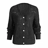 ZAFUL Cardigan da donna, leggero, elegante, a maniche lunghe, scollo a V, corto, con bottoni, Nero , L
