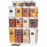 Lifewit 15 pezzi Contenitori Plastica con Coperchio, Contenitori Ermetici per Alimenti, Barattoli Cucina per Organizzare Cereali, Pasta, Farina, Zucchero Secchi, senza BPA