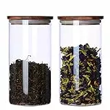KKC HOME ACCENTS - Contenitore in vetro con coperchio in legno, contenitore per tè allentato, contenitore ermetico in vetro per foglie sciolte, caffè, coperchio in legno, 39 oz