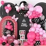 Palloncini Neri Rosa 137Pezzi, Palloncini Nero Rosa Fucsia Ghirlanda Arco Topo Con Coriandoli Rosa Palloncini Foil Ragazza Donna Compleanno Bowknot Matrimonio Addio Nubilato Decorazioni Feste