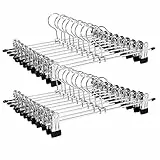 SONGMICS Grucce per Pantaloni in Metallo Cromato, Lunghezza di 31 cm, Grucce Antiscivolo con Mollette per Gonne, Calze, Camicie, Set di 20, Capacità di Carico Elevata, Nero e Argento CRI003-20