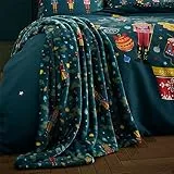 Catherine Lansfield Coperta natalizia in pile con schiaccianoci, 130 x 170 cm, colore: verde