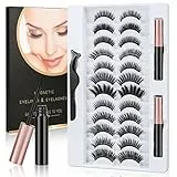 URAQTKit Ciglia Finte Magnetiche, 12 Paia Impermeabile Naturali con 2 Eyeliner, Riutilizzabili di Effetto 3D
