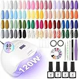 SPTHTHHPY Set di smalti gel 36 + 4 con lampada da 120 W, con top coat e base coat lucido e opaco No Wipe - Strumento per manicure fai da te regalo per principianti a casa
