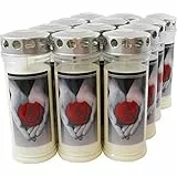 JEKA 12 x 7 giorni con motivo di candele funerali, rosa e mano, candela commemorativa | lume di olio | decorazione per tomba