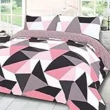 Dreamscene Set copripiumino matrimoniale con federe, motivo geometrico, morbido e confortevole, in policotone traspirante, leggero, non sbiadisce, colore rosa cipria, 200 x 200 cm